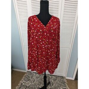 Suzanne Betro Top Women's sz 4X Red Wrap Blouse Yellow Floral Bell Lace Romantic